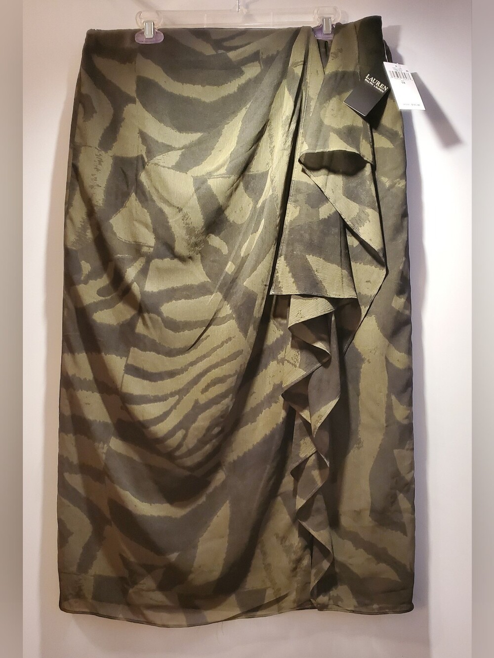 NWT Lauren Ralph Lauren Olive and Dark Olive Zebra Ruffle Skirt 14